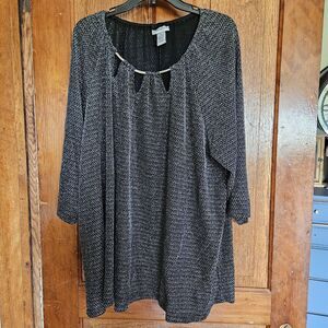 CATHERINES 3X Scoop Neck Half Sleeve Shimmery Metallic Mesh Blk Knit Top 26W 28W